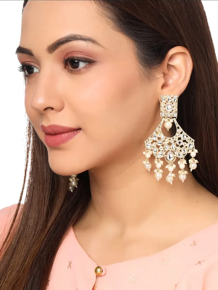 Yellow Chimes Earrings for Women Gold Toned Kundan Studded Multilayer Pearl Drop Dangler Earrings for Women and Girls Yellow Chimes Necklaces