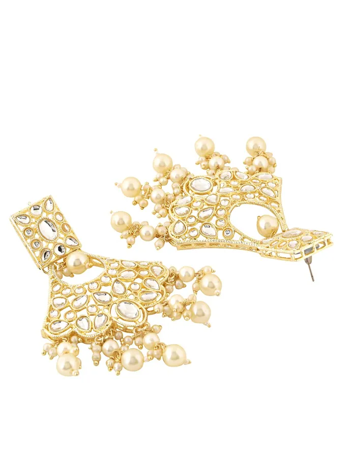 Yellow Chimes Earrings for Women Gold Toned Kundan Studded Multilayer Pearl Drop Dangler Earrings for Women and Girls Yellow Chimes Necklaces