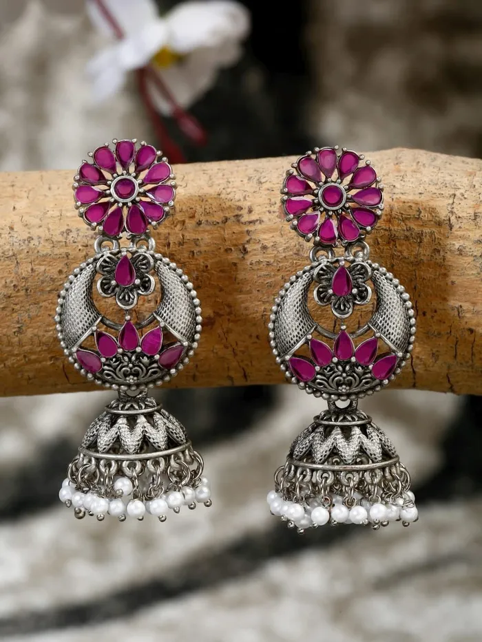 Yellow Chimes Earrings for Women Multicolor stone studded Silver Oxidised Beads Drop Geometric Designed Dangler Drop Earrings for Women and Girls ER 1 Yellow Chimes Rings