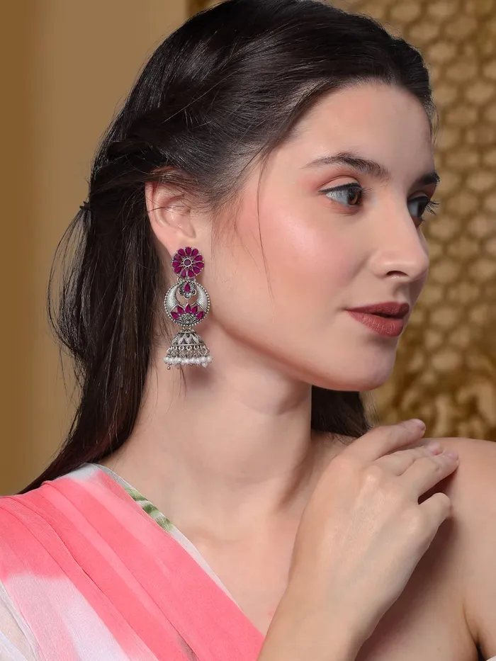 Yellow Chimes Earrings for Women Multicolor stone studded Silver Oxidised Beads Drop Geometric Designed Dangler Drop Earrings for Women and Girls ER 1 Yellow Chimes Rings