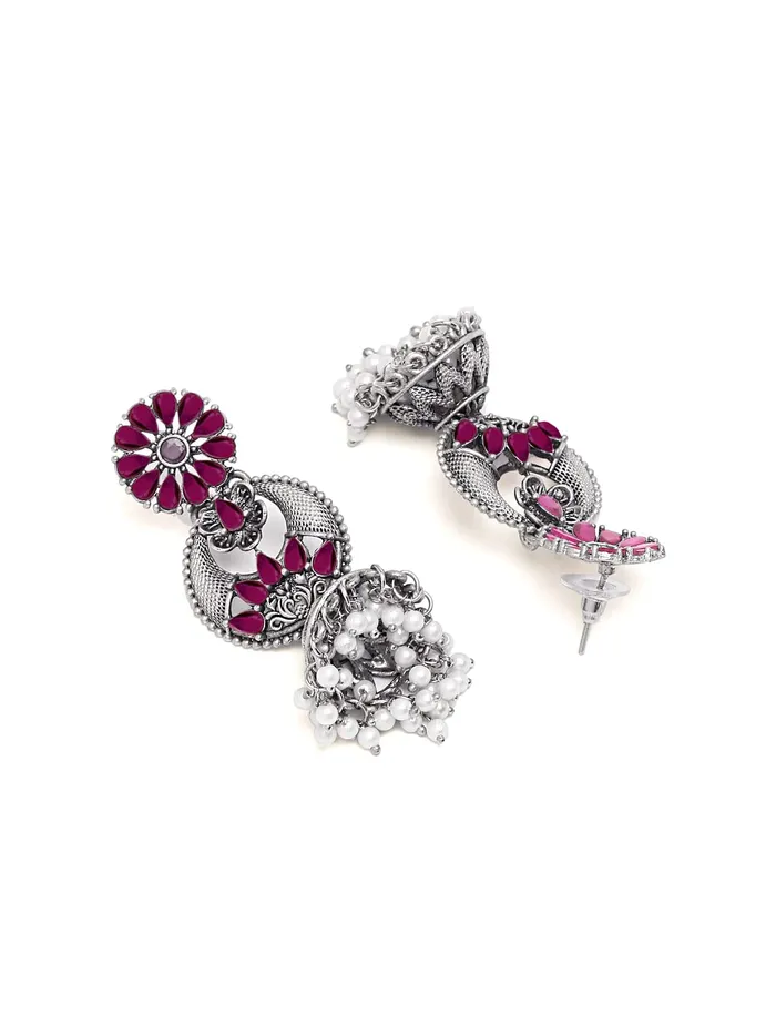 Yellow Chimes Earrings for Women Multicolor stone studded Silver Oxidised Beads Drop Geometric Designed Dangler Drop Earrings for Women and Girls ER 1 Yellow Chimes Rings