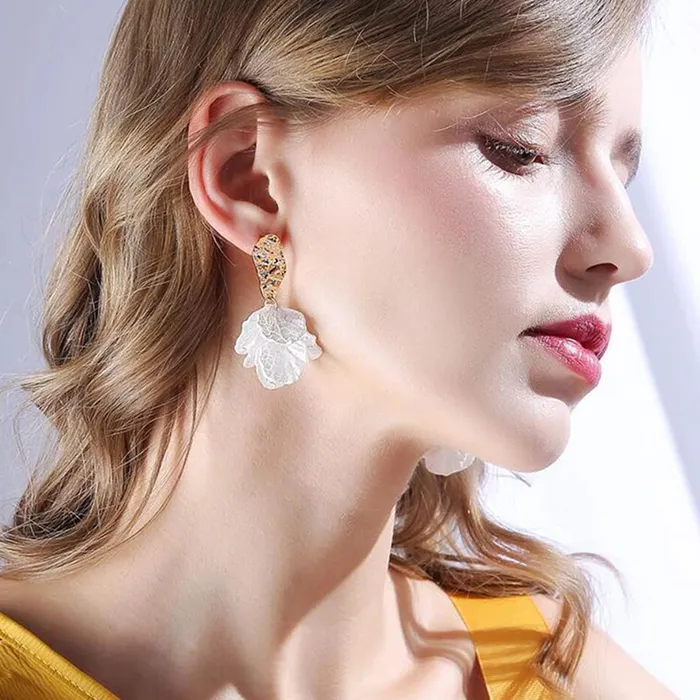 Yellow Chimes Earrings For Women White color Floral Shaped Pearl Drop Earrings For Women and Girls Yellow Chimes Necklaces