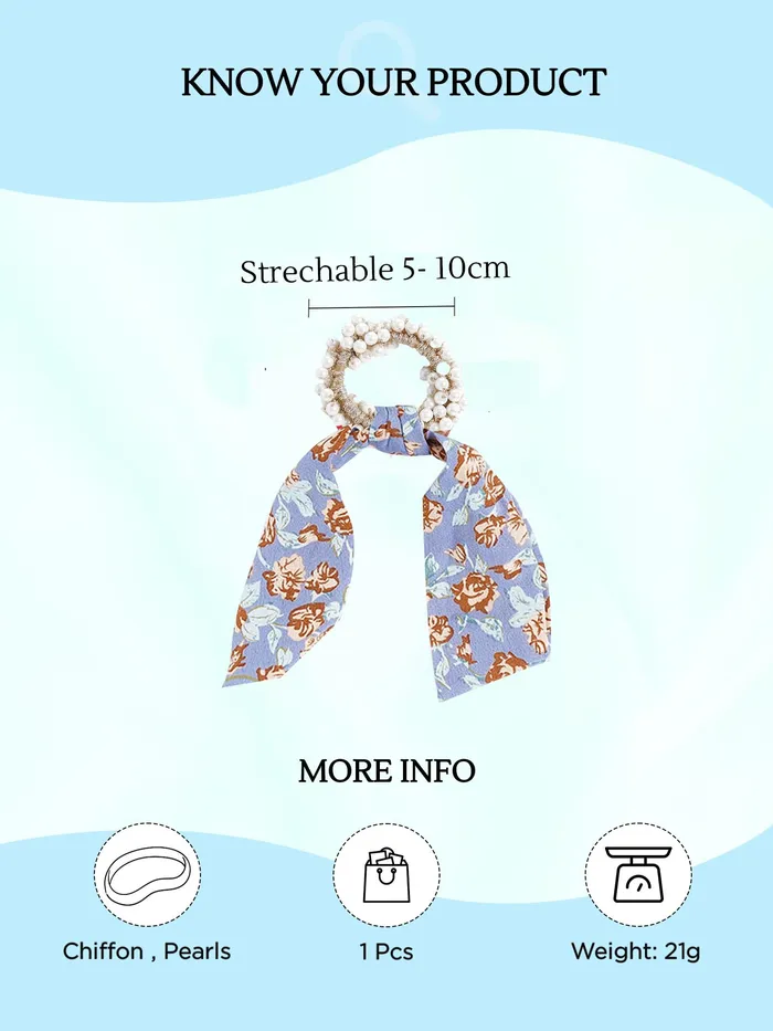 Yellow Chimes Earrings Yellow Chimes 2 Pcs Chiffon Soft Cloth 2 in 1 Design Printed Scrunchie Ponytail Holder with Bows Pearl Hair Scrunchie Accessories for Women Pack of 2 MultiColor Medium YCHARBWM015MC