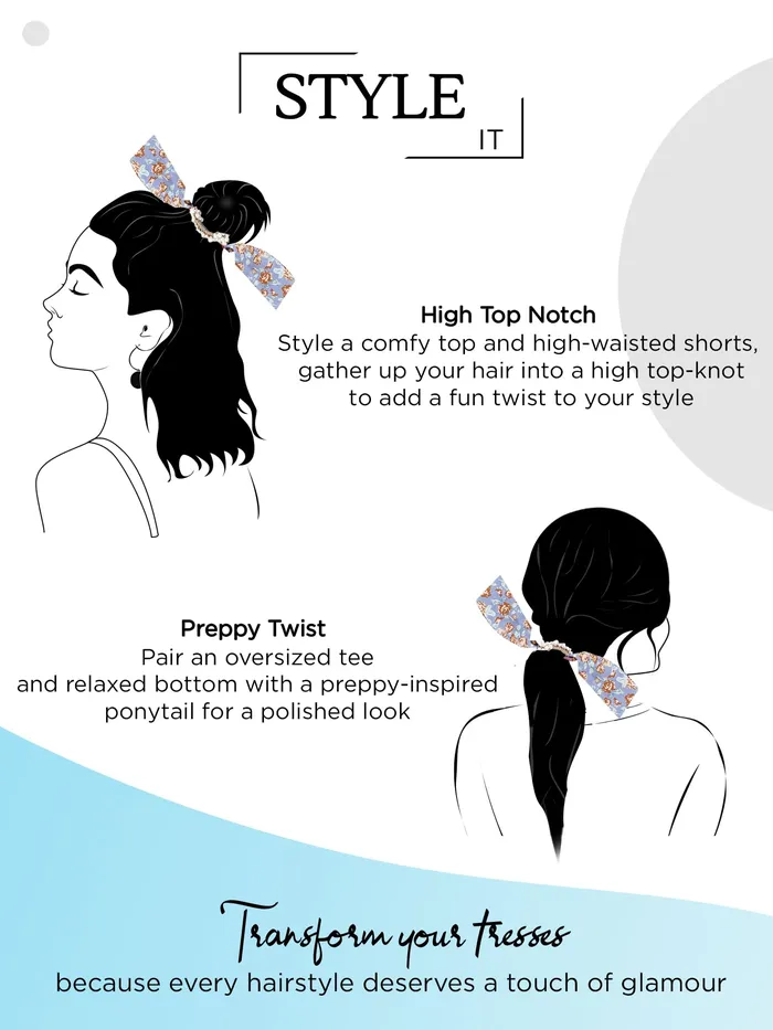 Yellow Chimes Earrings Yellow Chimes 2 Pcs Chiffon Soft Cloth 2 in 1 Design Printed Scrunchie Ponytail Holder with Bows Pearl Hair Scrunchie Accessories for Women Pack of 2 MultiColor Medium YCHARBWM015MC