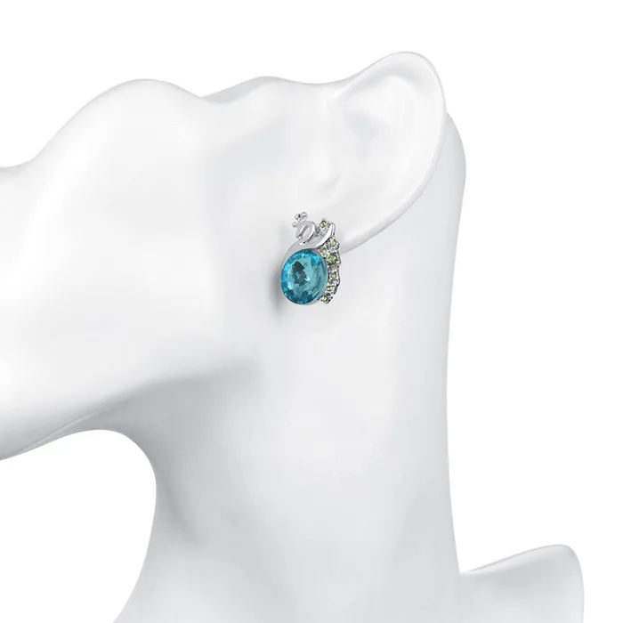 Yellow Chimes Earrings Yellow Chimes A5 Grade Blue Crystal Platinum Plated Swan Studs Earrings for Women Girls