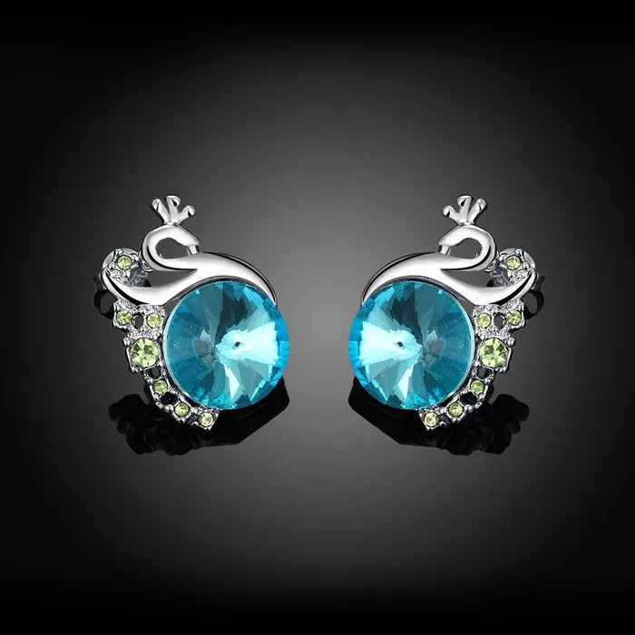 Yellow Chimes Earrings Yellow Chimes A5 Grade Blue Crystal Platinum Plated Swan Studs Earrings for Women Girls