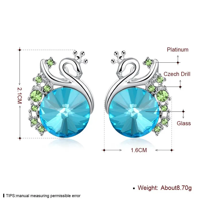 Yellow Chimes Earrings Yellow Chimes A5 Grade Blue Crystal Platinum Plated Swan Studs Earrings for Women Girls