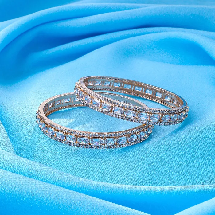 Yellow Chimes Earrings Yellow Chimes Bangles for Women and Girls American Diamond Bangles for women Rose Gold Tone White AD Stone Bangles Birthday Gift For girls and women Anniversary Gift for Wife