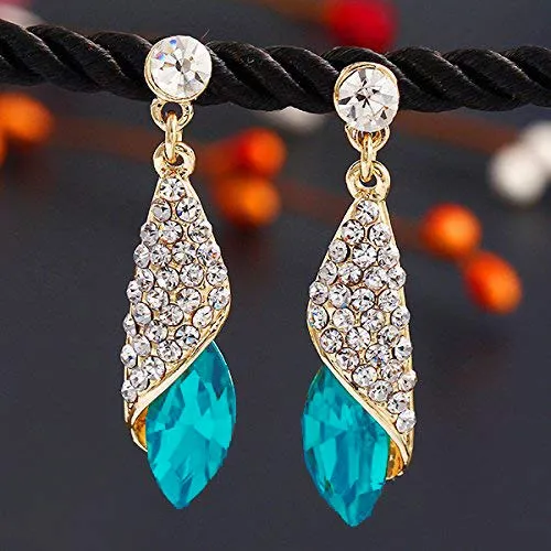 Yellow Chimes Earrings Yellow Chimes Blue Crystal Gold Plated Drop Earrings for Women