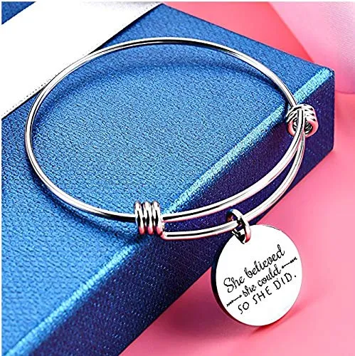 Yellow Chimes Earrings Yellow Chimes Bracelet for Women She BelievedShe CouldSo She Did Fashionable Inspirational Message Steel Charm Bracelet for Girls and Women