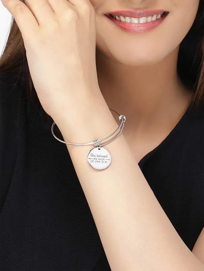 Yellow Chimes Earrings Yellow Chimes Bracelet for Women She BelievedShe CouldSo She Did Fashionable Inspirational Message Steel Charm Bracelet for Girls and Women