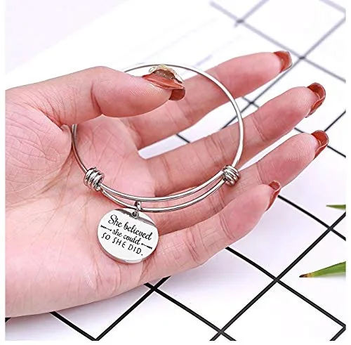 Yellow Chimes Earrings Yellow Chimes Bracelet for Women She BelievedShe CouldSo She Did Fashionable Inspirational Message Steel Charm Bracelet for Girls and Women