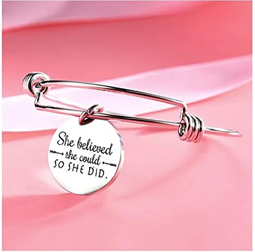 Yellow Chimes Earrings Yellow Chimes Bracelet for Women She BelievedShe CouldSo She Did Fashionable Inspirational Message Steel Charm Bracelet for Girls and Women