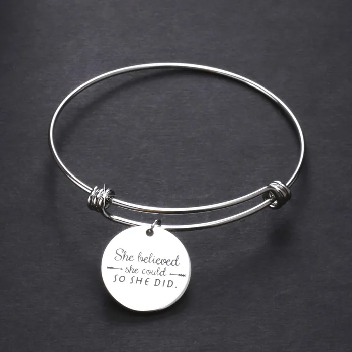 Yellow Chimes Earrings Yellow Chimes Bracelet for Women She BelievedShe CouldSo She Did Fashionable Inspirational Message Steel Charm Bracelet for Girls and Women