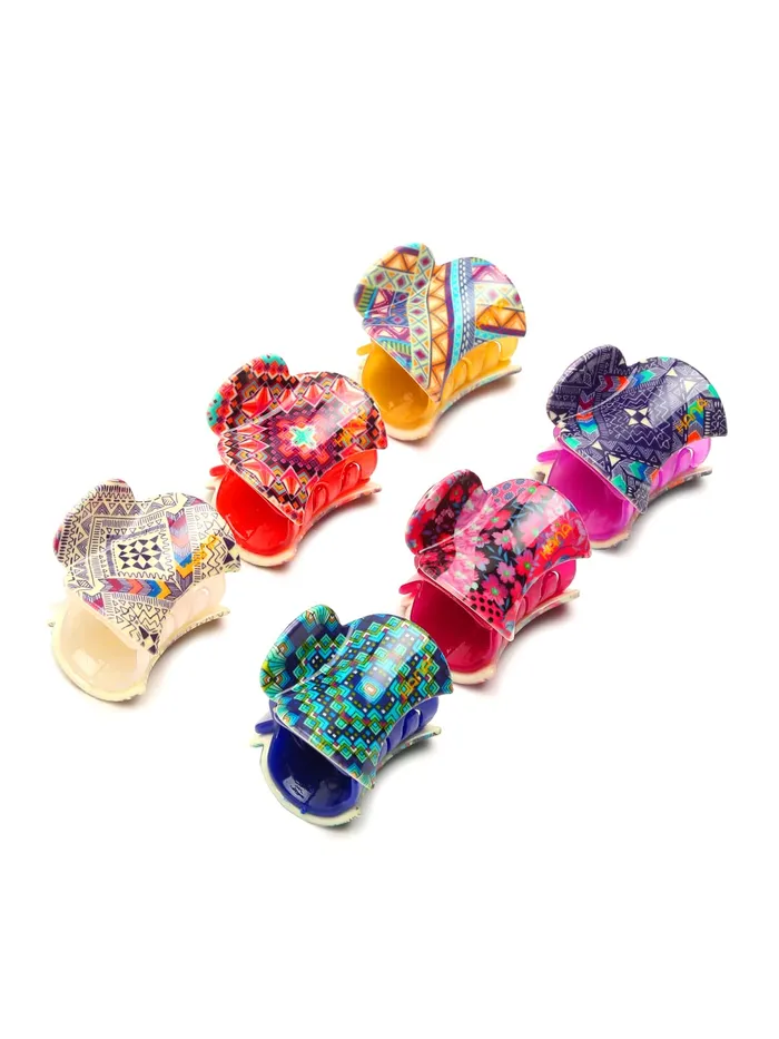 Yellow Chimes Earrings Yellow Chimes Combo of 6 pcs Unique Collection Daily Use Printed Honey Plastic MediumSize Soft Touch Hair Clips for Women and Girls Hair Accessories Pack of 6