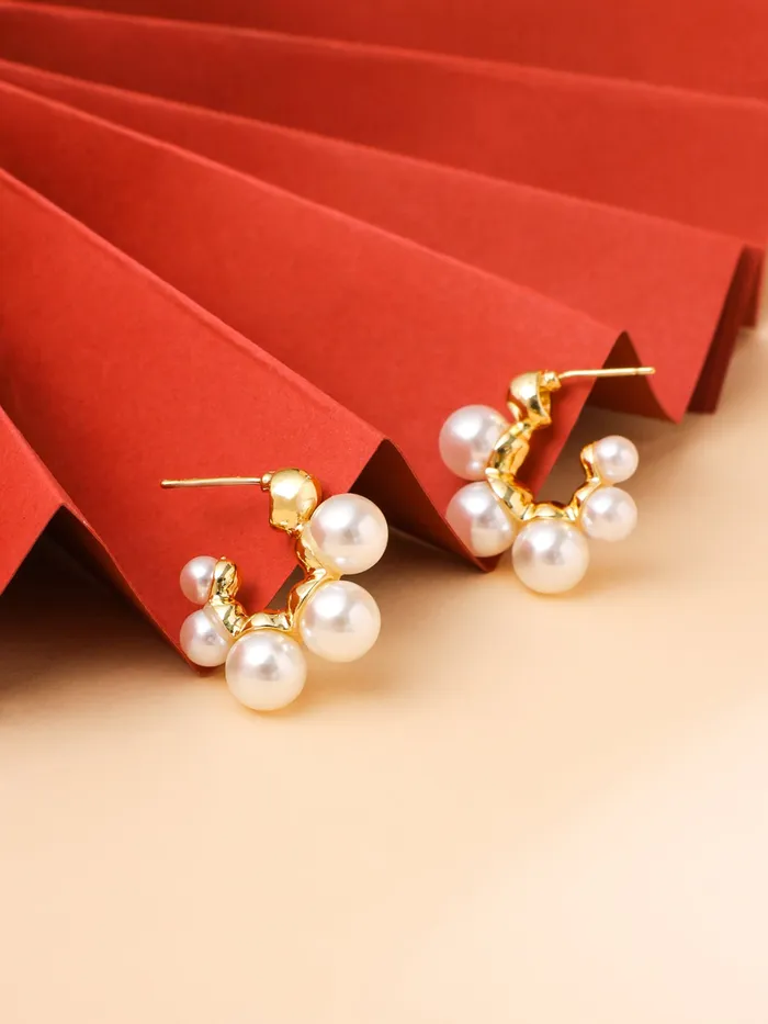 Yellow Chimes Earrings Yellow Chimes Earring For Women Gold Toned Pearl Studded Hoop Earrings For Women and Girls