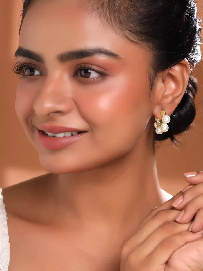 Yellow Chimes Earrings Yellow Chimes Earring For Women Gold Toned Pearl Studded Hoop Earrings For Women and Girls