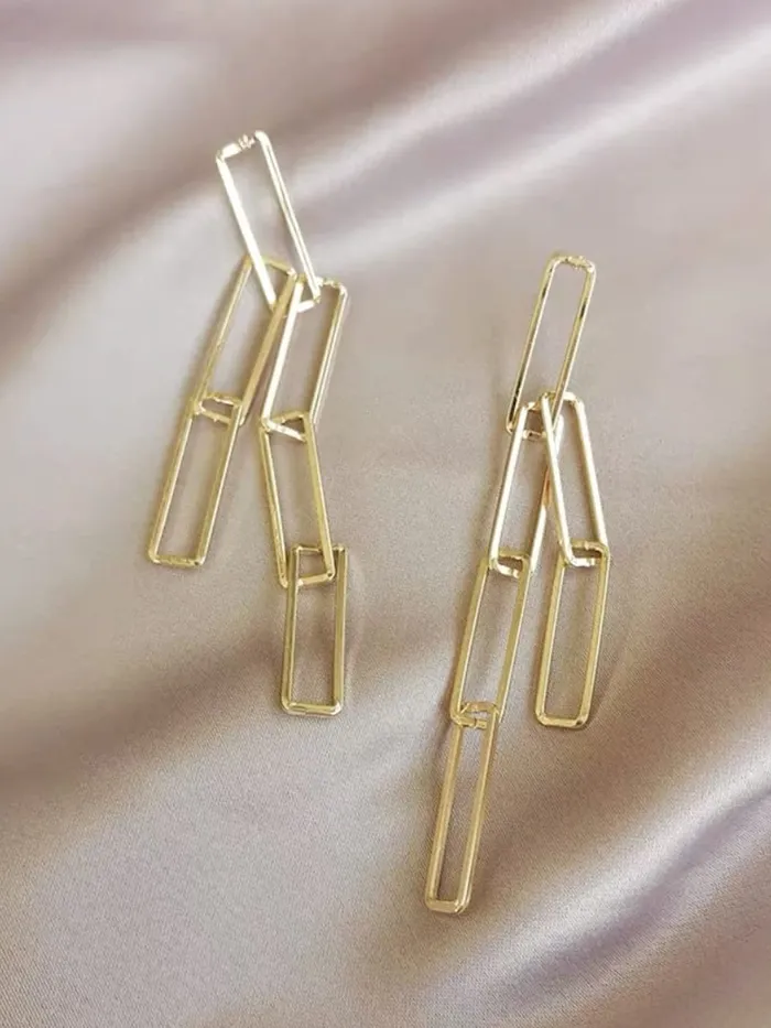 Yellow Chimes Earrings Yellow Chimes Earrings for Women and Girls Fashion Golden Dangler Western Style Geometric Interlinked Chain Long Danglers Earrings Birthday Gift for Girls Women Anniversary Gift for Wife