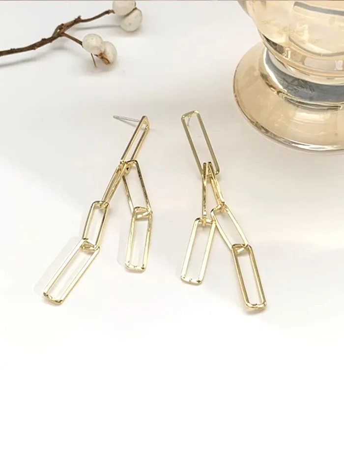 Yellow Chimes Earrings Yellow Chimes Earrings for Women and Girls Fashion Golden Dangler Western Style Geometric Interlinked Chain Long Danglers Earrings Birthday Gift for Girls Women Anniversary Gift for Wife