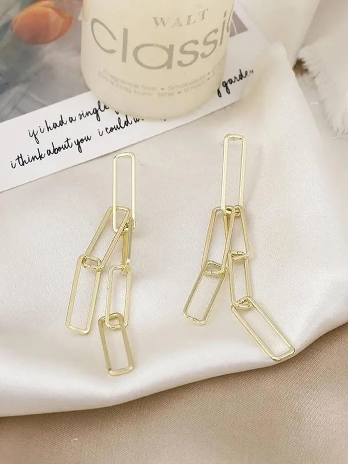 Yellow Chimes Earrings Yellow Chimes Earrings for Women and Girls Fashion Golden Dangler Western Style Geometric Interlinked Chain Long Danglers Earrings Birthday Gift for Girls Women Anniversary Gift for Wife