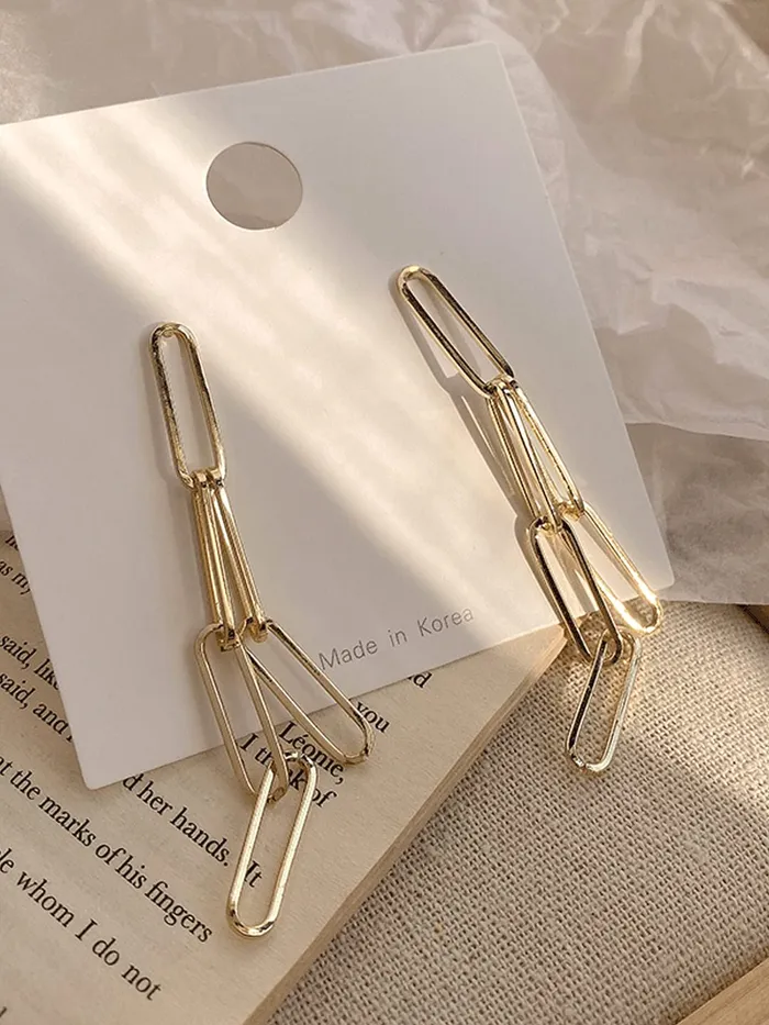 Yellow Chimes Earrings Yellow Chimes Earrings for Women and Girls Fashion Golden Dangler Western Style Geometric Interlinked Chain Long Danglers Earrings Birthday Gift for Girls Women Anniversary Gift for Wife