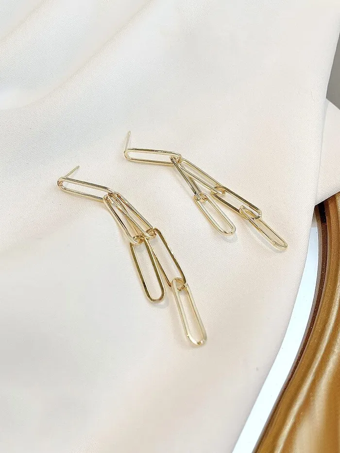 Yellow Chimes Earrings Yellow Chimes Earrings for Women and Girls Fashion Golden Dangler Western Style Geometric Interlinked Chain Long Danglers Earrings Birthday Gift for Girls Women Anniversary Gift for Wife