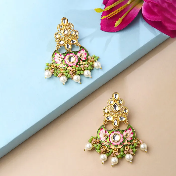 Yellow Chimes Earrings Yellow Chimes Earrings for Women and Girls Meenakari Chandbali Gold Plated Multicolor Meenakari Chandbali Earrings Birthday Gift for girls and women Anniversary Gift for Wife