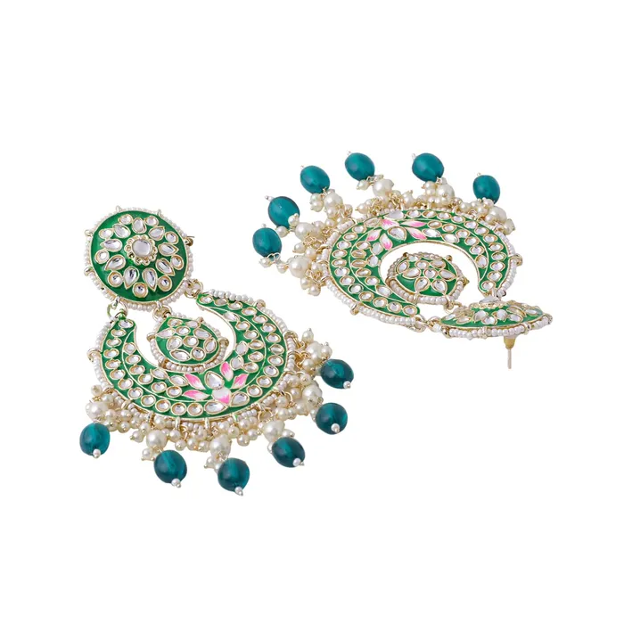 Yellow Chimes Earrings Yellow Chimes Earrings for Women and Girls Traditional Meenakari Chandbali Gold Toned Green Meenakari Chandbali Earrings Birthday Gift for girls and women Anniversary Gift for Wife