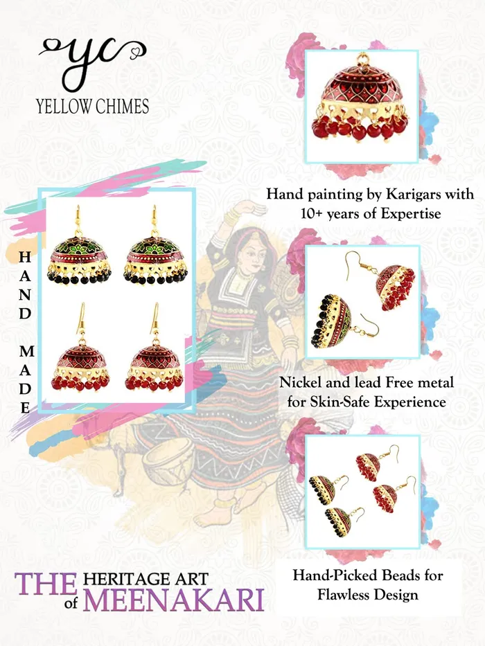 Yellow Chimes Earrings Yellow Chimes Earrings for Women and Girls Traditional Multicolor Meenakari Jhumka Gold Plated Jhumkas Combo Earrings Set Birthday Gift for girls and women Anniversary Gift for Wife