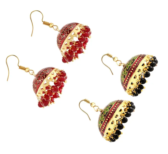 Yellow Chimes Earrings Yellow Chimes Earrings for Women and Girls Traditional Multicolor Meenakari Jhumka Gold Plated Jhumkas Combo Earrings Set Birthday Gift for girls and women Anniversary Gift for Wife