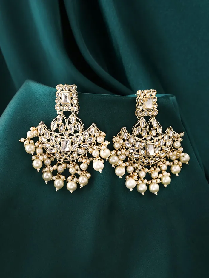 Yellow Chimes Earrings Yellow Chimes Earrings for Women Gold Toned Kundan Studded Pearl Drop Dangler Earrings for Women and Girls