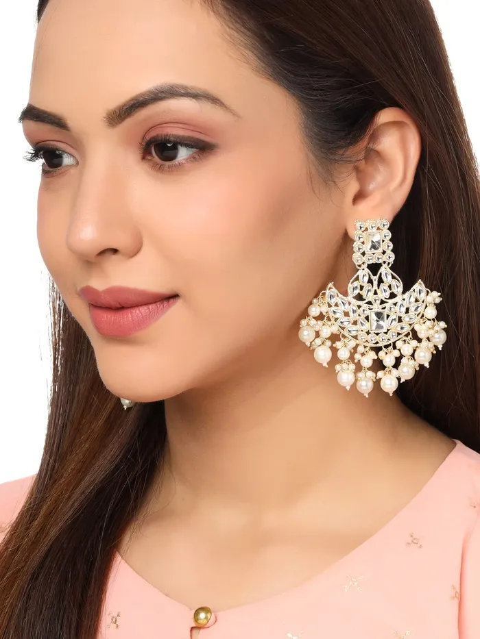 Yellow Chimes Earrings Yellow Chimes Earrings for Women Gold Toned Kundan Studded Pearl Drop Dangler Earrings for Women and Girls