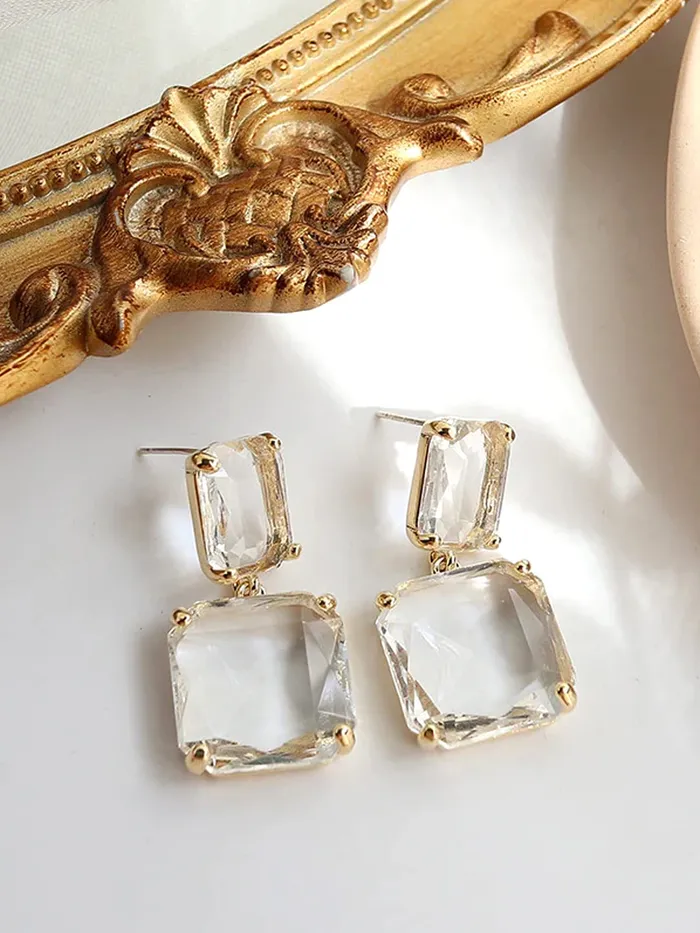 Yellow Chimes Earrings Yellow Chimes Earrings For Women White Color Clear Crystal Geometric Shape Stud Drop Earrings For Women and Girls