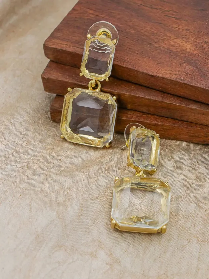 Yellow Chimes Earrings Yellow Chimes Earrings For Women White Color Clear Crystal Geometric Shape Stud Drop Earrings For Women and Girls