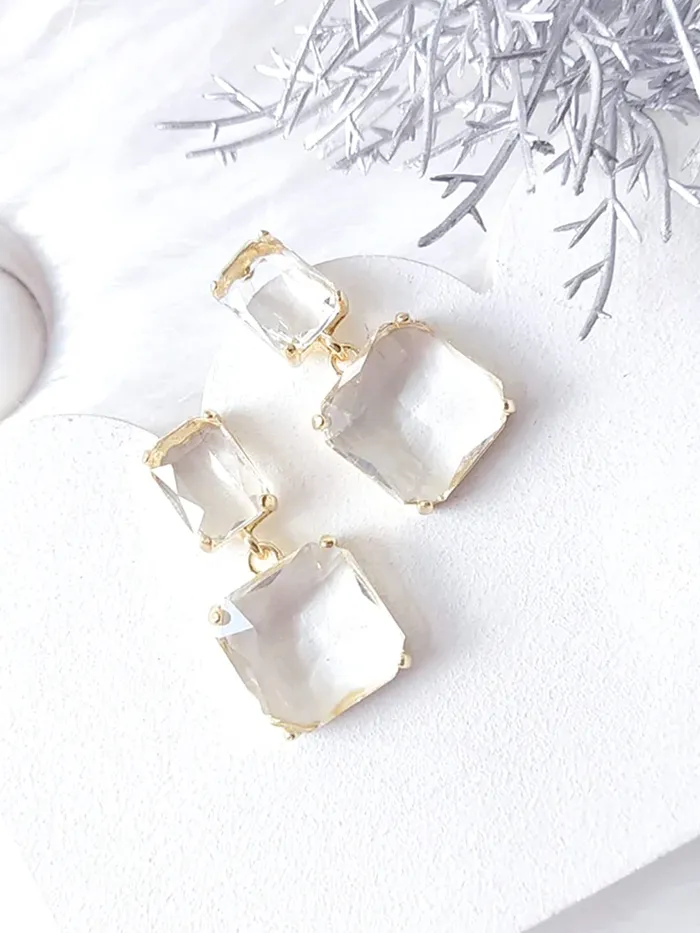 Yellow Chimes Earrings Yellow Chimes Earrings For Women White Color Clear Crystal Geometric Shape Stud Drop Earrings For Women and Girls