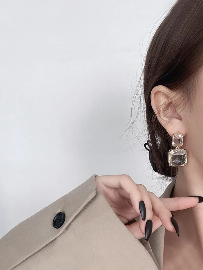 Yellow Chimes Earrings Yellow Chimes Earrings For Women White Color Clear Crystal Geometric Shape Stud Drop Earrings For Women and Girls