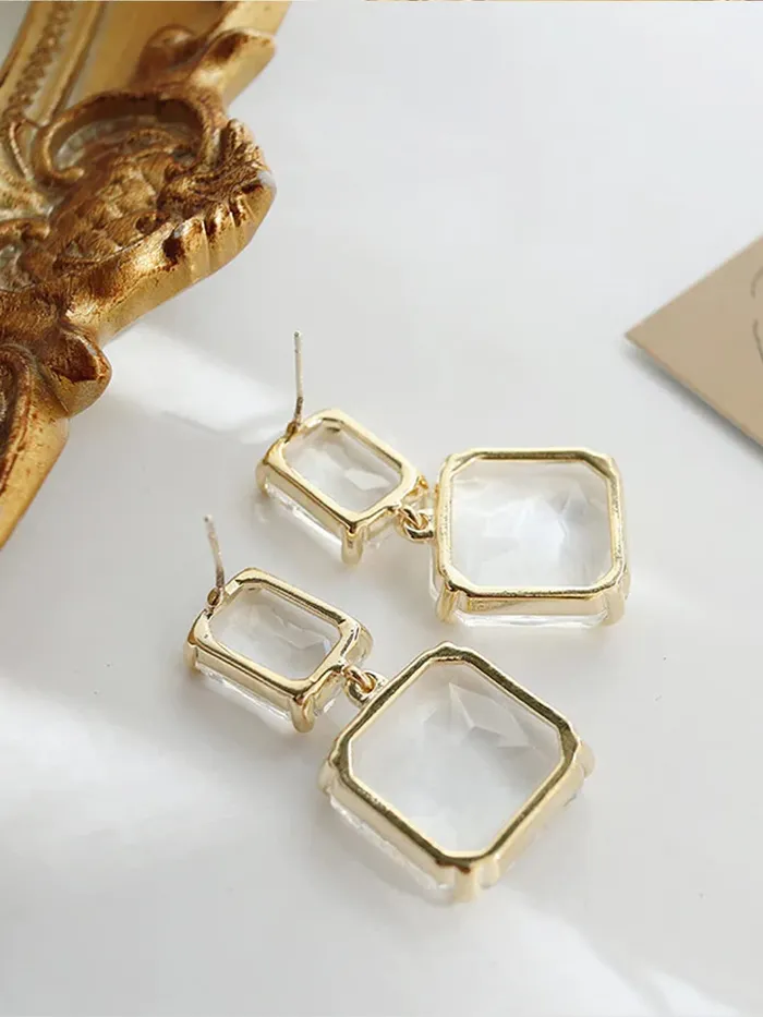 Yellow Chimes Earrings Yellow Chimes Earrings For Women White Color Clear Crystal Geometric Shape Stud Drop Earrings For Women and Girls