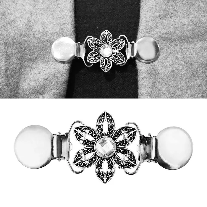 Yellow Chimes Earrings Yellow Chimes Elegant Cardigan Brooch Sweater Collar Shawl Clip Classic Floral Design Stylish Silver Plated Brooch for Women