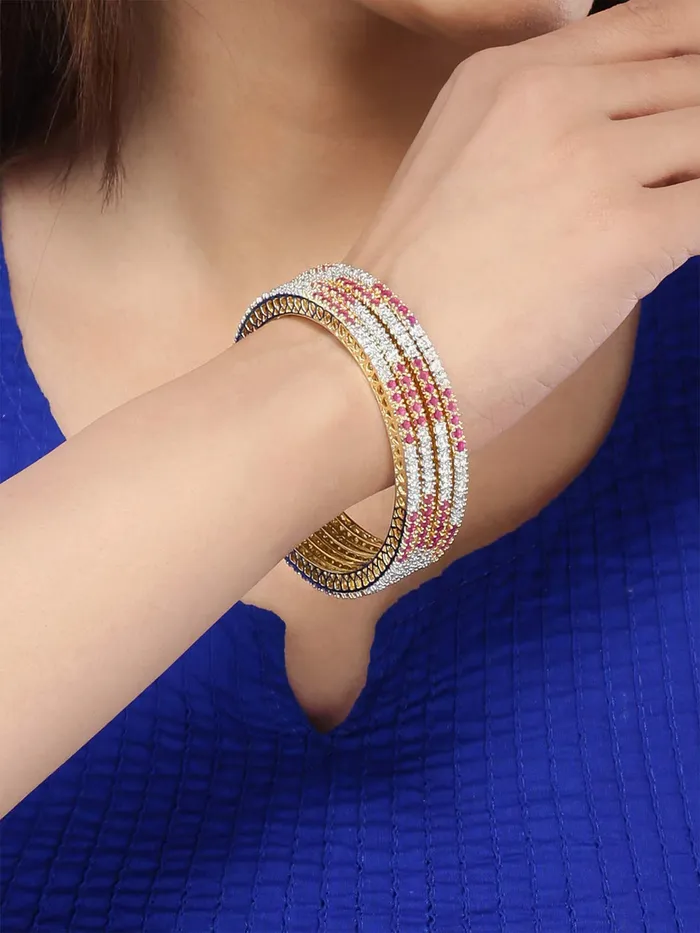 Yellow Chimes Earrings Yellow Chimes Elegant Pink ADAmerican Diamond Studded 18k Gold Plated Classic 4 PCs Handcrafted Bangles Set for Women Girls 26