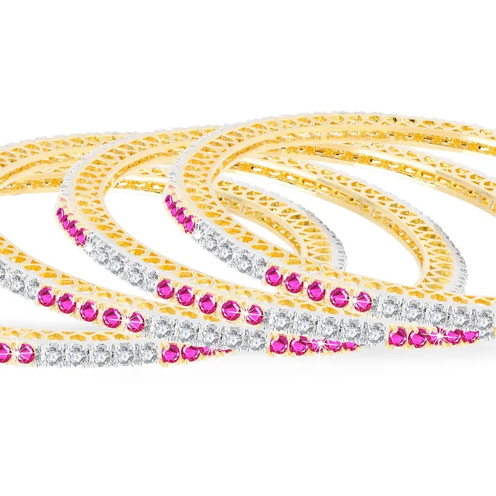 Yellow Chimes Earrings Yellow Chimes Elegant Pink ADAmerican Diamond Studded 18k Gold Plated Classic 4 PCs Handcrafted Bangles Set for Women Girls 26