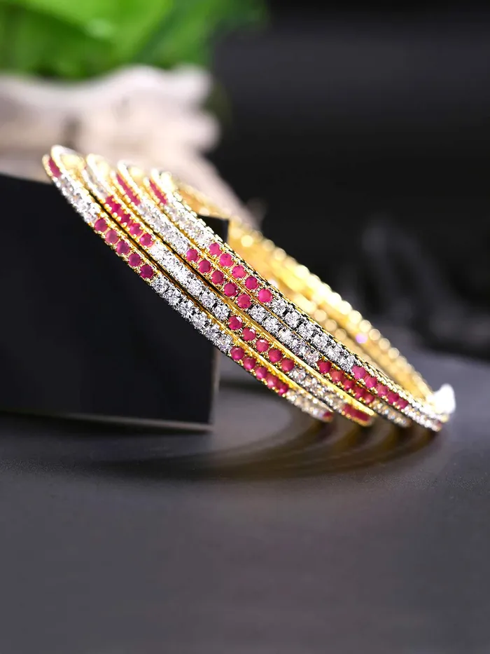 Yellow Chimes Earrings Yellow Chimes Elegant Pink ADAmerican Diamond Studded 18k Gold Plated Classic 4 PCs Handcrafted Bangles Set for Women Girls 26
