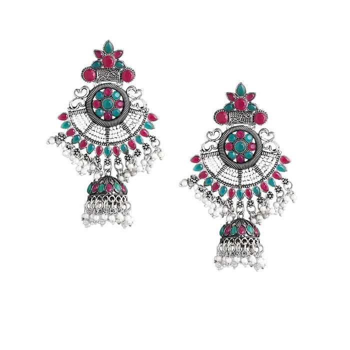 Yellow Chimes Earrings Yellow Chimes Ethnic German Silver Oxidised Green Studded stones Flower Design Pearl Moti Traditional Chandbali Earrings for Women and Girls Medium YCTJER90OXDCHDSGR Yellow Chimes Earrings Yellow Chimes Ethnic German Silver Oxidised Green Studded stones Flower Design Pearl Moti Traditional Chandbali Earrings for Women and Girls Medium YCTJER90OXDCHDSGR