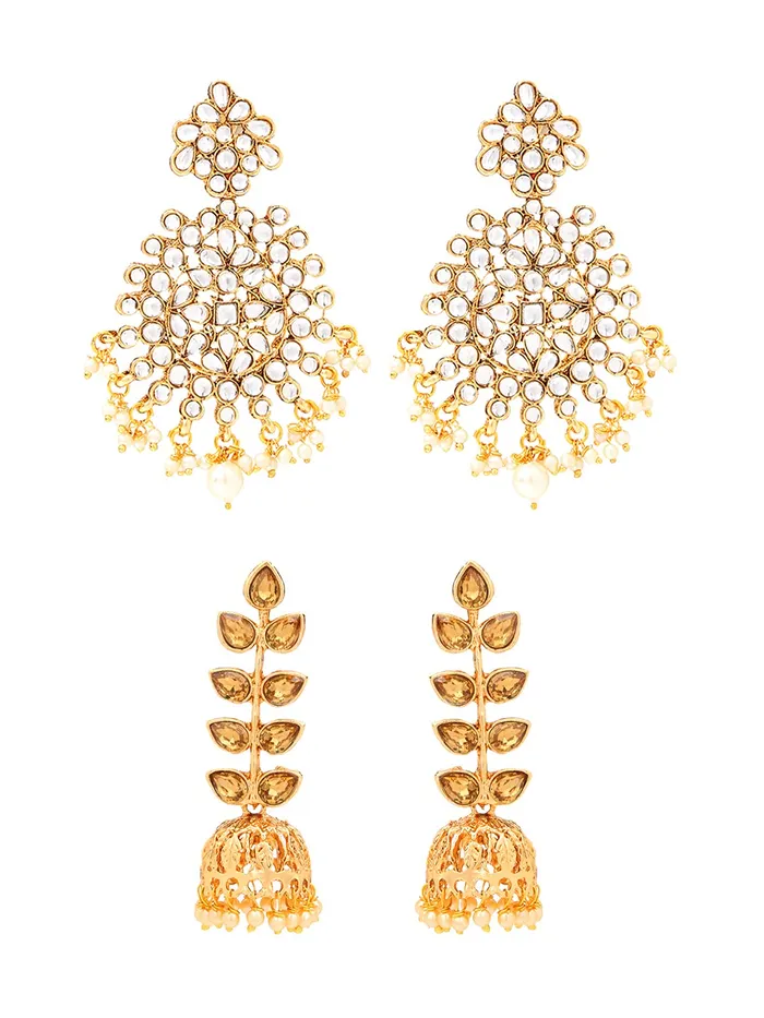 Yellow Chimes Earrings Yellow Chimes Ethnic Gold Plated combo of two pairs Kundan Studded Leaf Design Pearl Moti Jhumka and Dangler Earrings for Women and Girls Medium YCTJER7KUDJUMCGL Yellow Chimes Earrings Yellow Chimes Ethnic Gold Plated combo of two pairs Kundan Studded Leaf Design Pearl Moti Jhumka and Dangler Earrings for Women and Girls Medium YCTJER7KUDJUMCGL