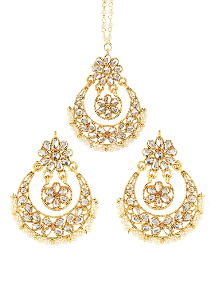 Yellow Chimes Earrings Yellow Chimes Ethnic Gold Plated Traditional Kundan Pearl Chandbali Earrings with Maangtikka for Women and Girls Medium YCTJER06KUDFLWGL Yellow Chimes Earrings Yellow Chimes Ethnic Gold Plated Traditional Kundan Pearl Chandbali Earrings with Maangtikka for Women and Girls Medium YCTJER06KUDFLWGL