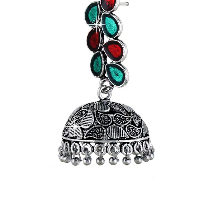 Yellow Chimes Earrings Yellow Chimes German Silver Oxidized Jhumka Meenakari Touch Traditional JhumkiJhumka Earrings for Women