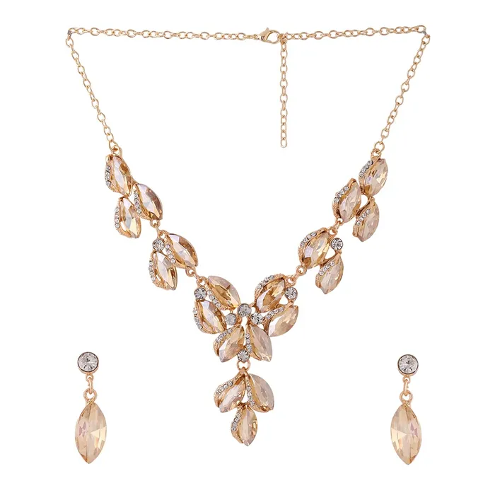 Yellow Chimes Earrings Yellow Chimes Jewellery Set For Women Gold Toned Oval Shaped Crystal Studded Necklace Set With Earring For Women and Girls