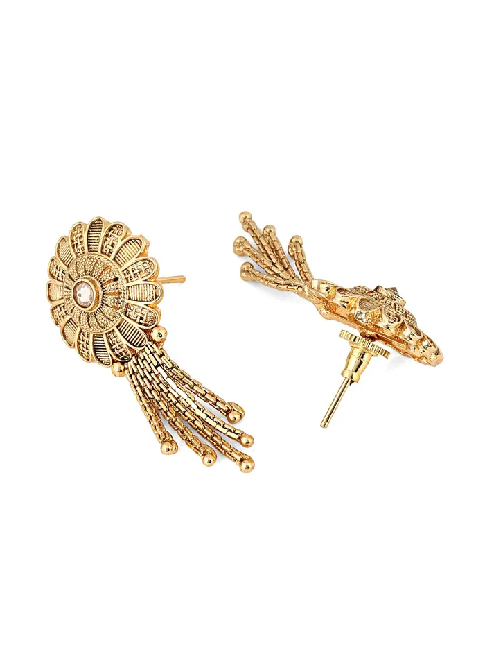 Yellow Chimes Earrings Yellow Chimes Jewellery Set for Women Gold Toned White Crystal Studded Floral Designed Choker Necklace Set with Earrings for Women and Girls
