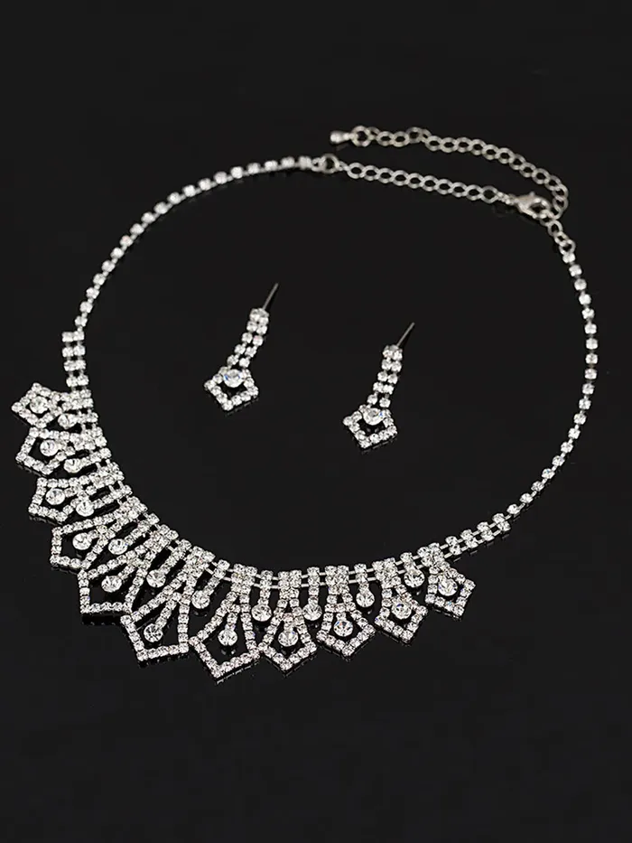 Yellow Chimes Earrings Yellow Chimes Jewellery Set with White Crystal Studded Classic Design Silver Plated Necklace Set for Women and Girls