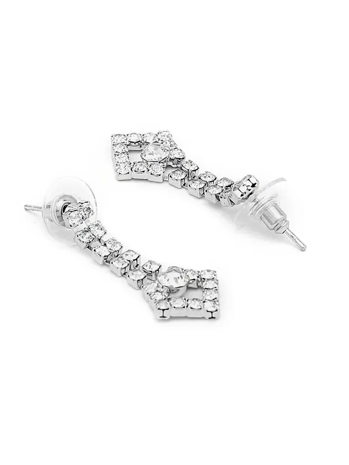 Yellow Chimes Earrings Yellow Chimes Jewellery Set with White Crystal Studded Classic Design Silver Plated Necklace Set for Women and Girls