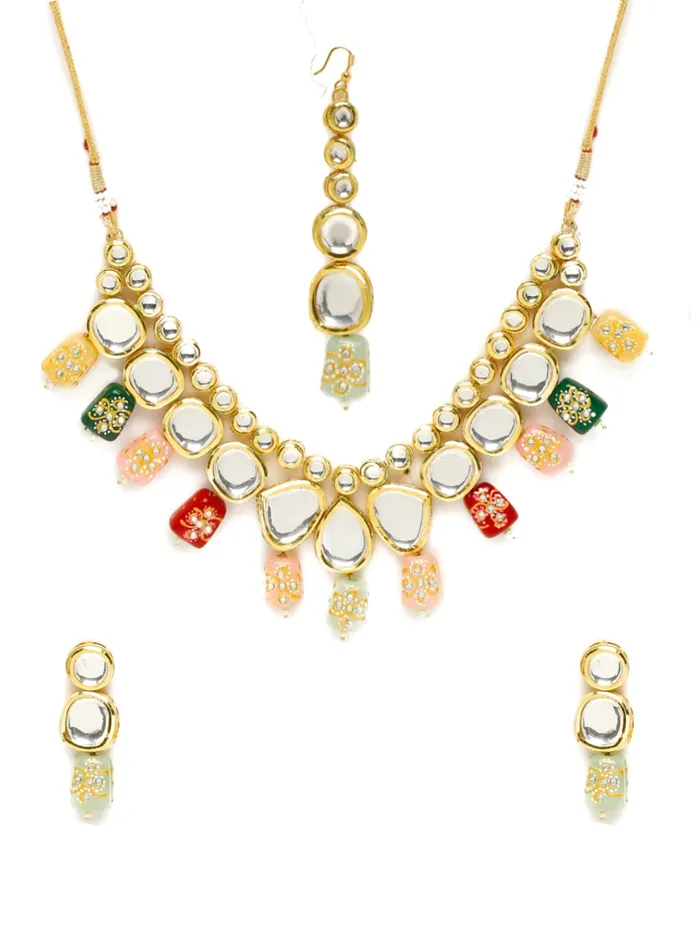 Yellow Chimes Earrings Yellow Chimes Kundan Jewellery Set for Women Ethnic Jewelery Set Gold Plated Multicolor Kundan Traditional Necklace Set For Women and Girls